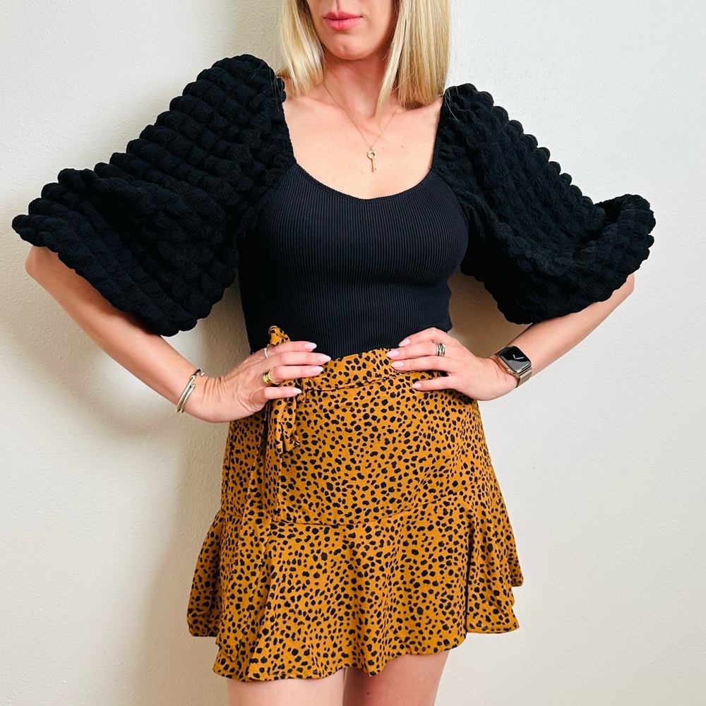 New Love for Humanity Leopard Animal Print High Waisted Ruffle Mini Skort